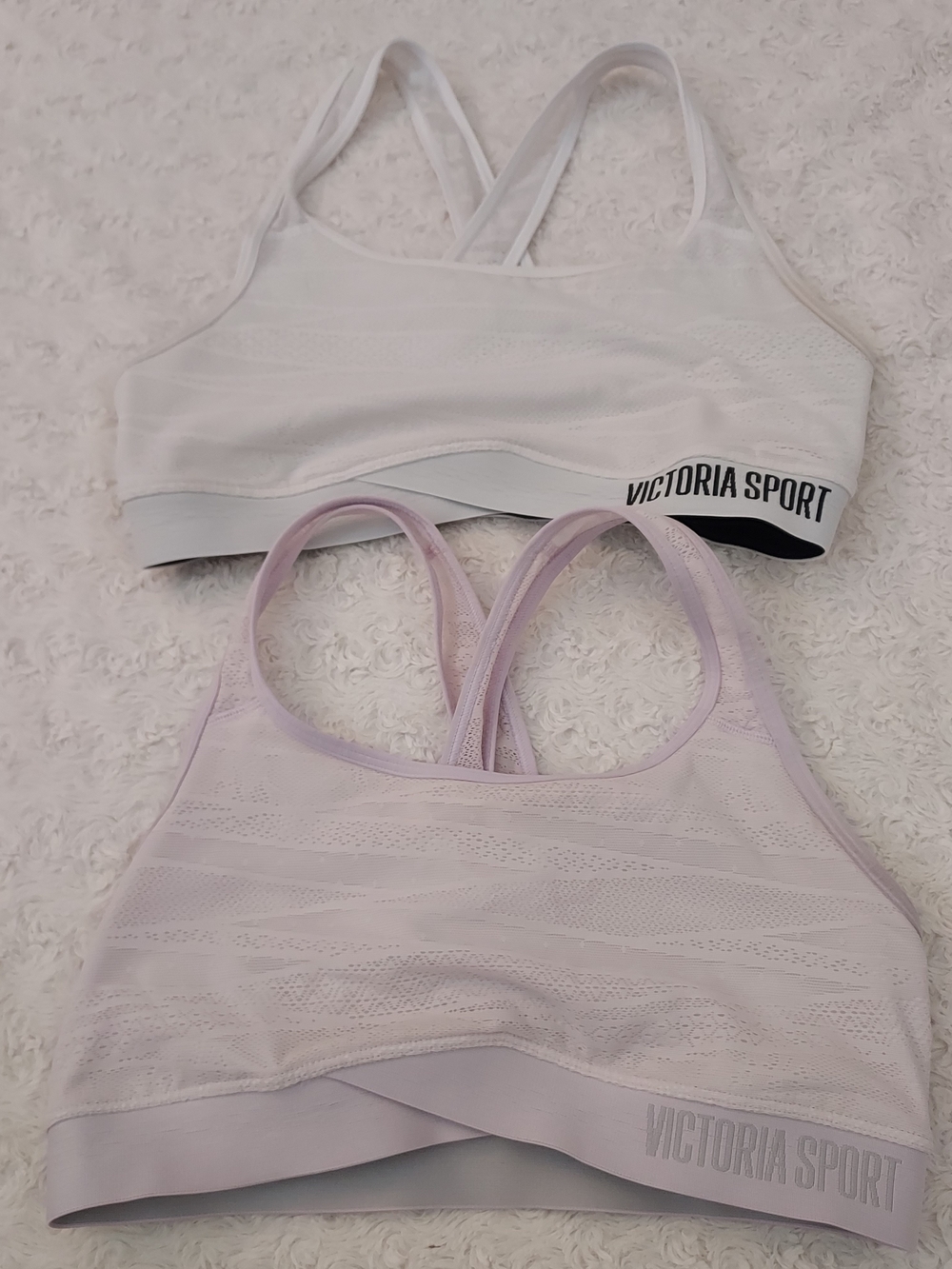 Victoria Sport Mesh Racerback Sports Bras White & Lavender Med/Lg Workout Gym